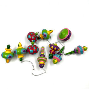 Bright Colorful Christmas Ornaments Tops Green Yellow Purple Resin Wood Feel